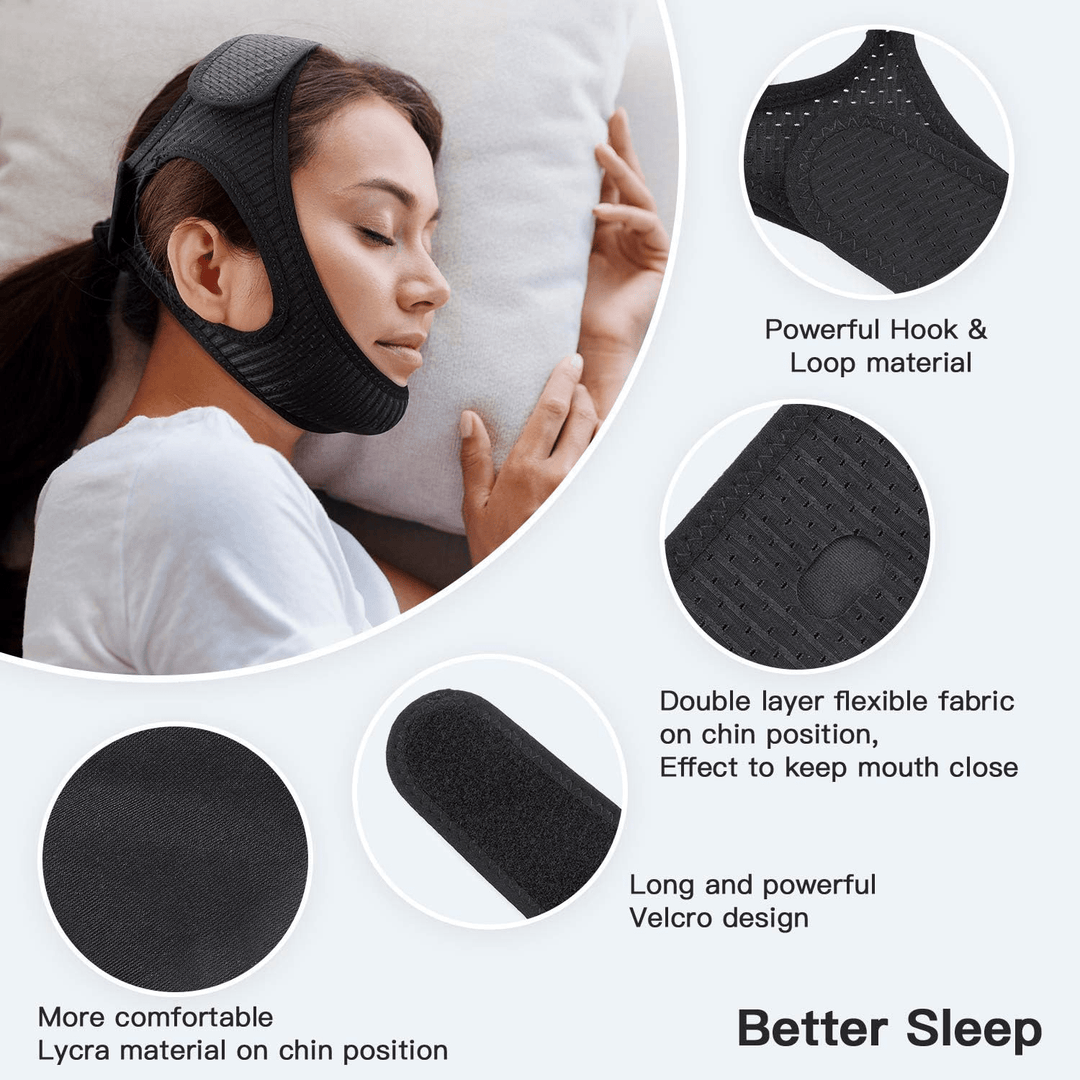 Mentonnière ergonomique OrthoPlus en tissu respirant, conçue pour un soutien optimal de la mâchoire et la respiration.