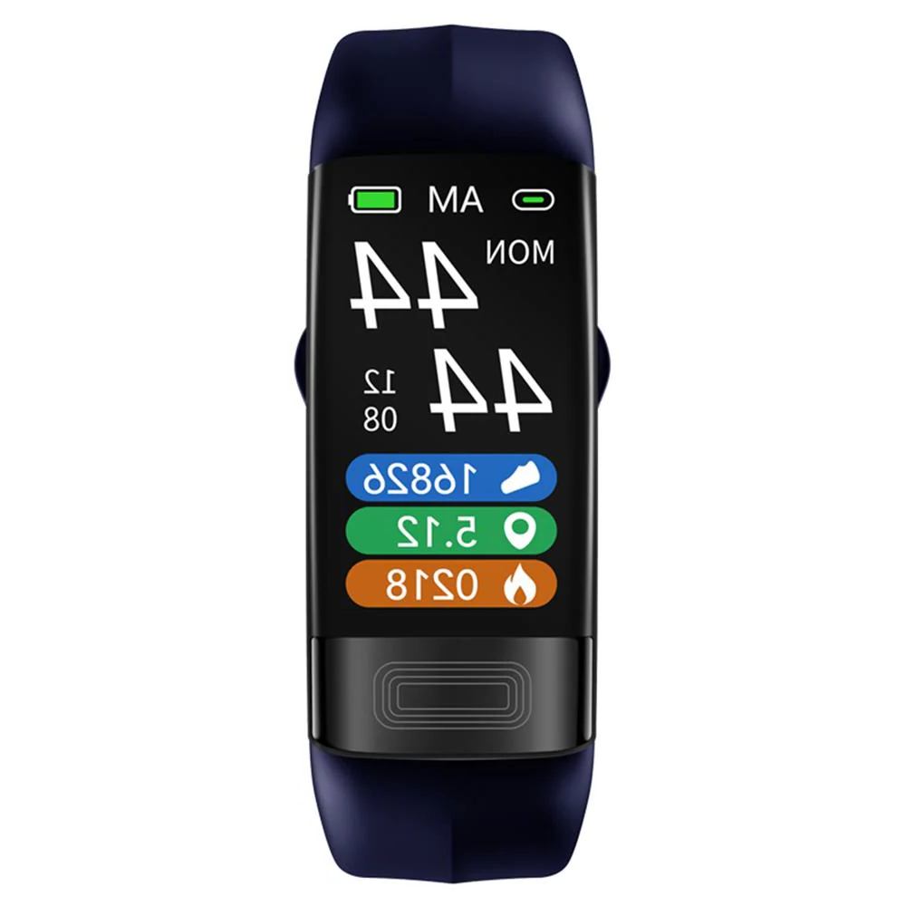 Bracelet connecté en silicone noir unisexe, avec fonctions ECG, rythme cardiaque, oxygène, sommeil et fitness.