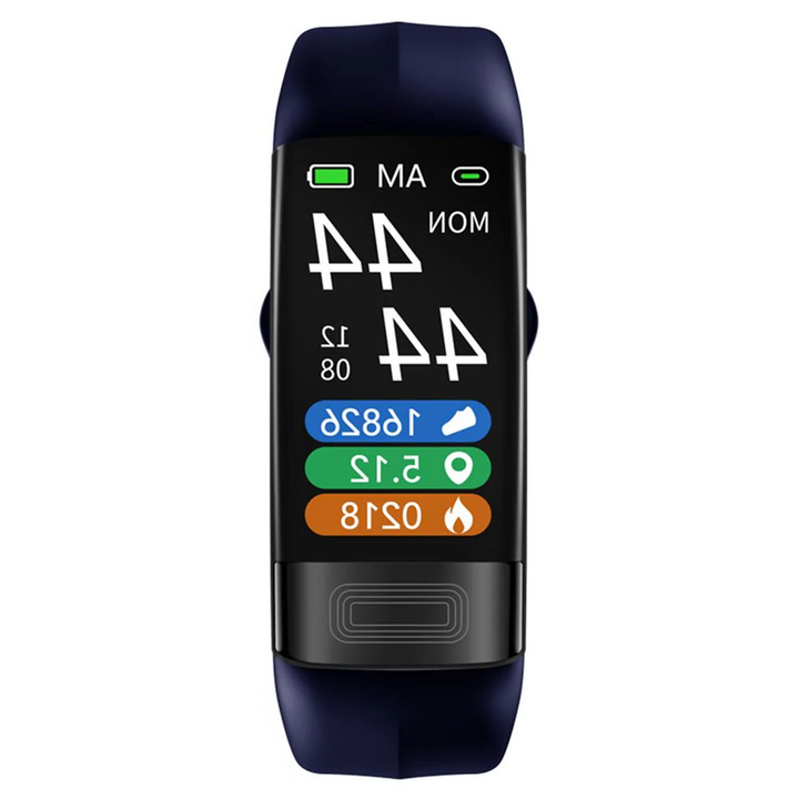 Bracelet connecté en silicone noir unisexe, avec fonctions ECG, rythme cardiaque, oxygène, sommeil et fitness.