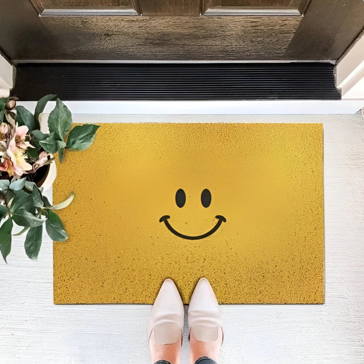 Paillasson ludique smiley pour entrée, antidérapant et durable. Décoration maison pour intérieur/extérieur.
