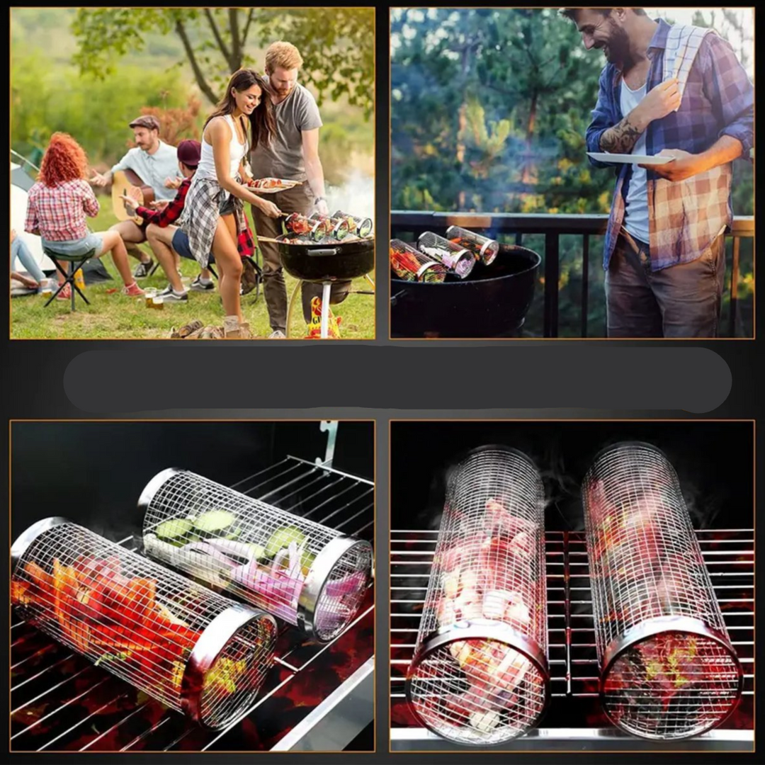 Ustensile de cuisson réutilisable pour barbecue, idéal pour légumes grillés et poissons.