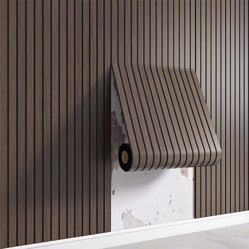 Décoration murale avec des panneaux 3D autocollants effet bois, parfaits pour salon, chambre ou bureau.