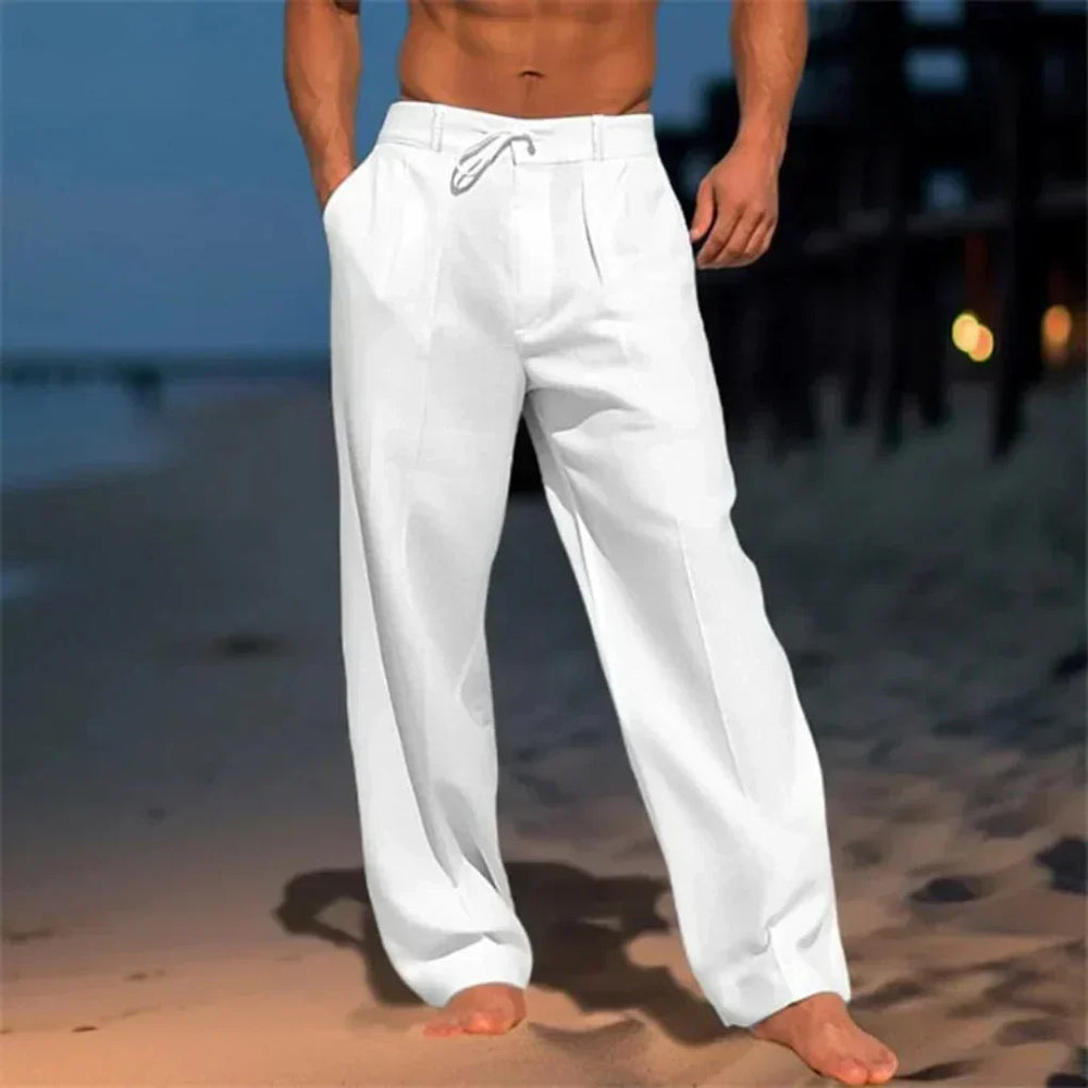 Pantalon fluide homme, chic et confortable, avec jambes larges, parfait pour un look décontracté moderne.