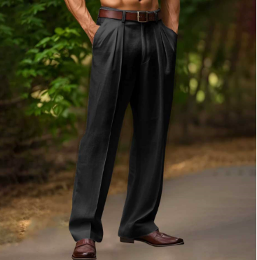 Pantalon décontracté homme pour l'été, couleur kaki. Idéal pour un style chic et confortable en vacances ou loisirs.