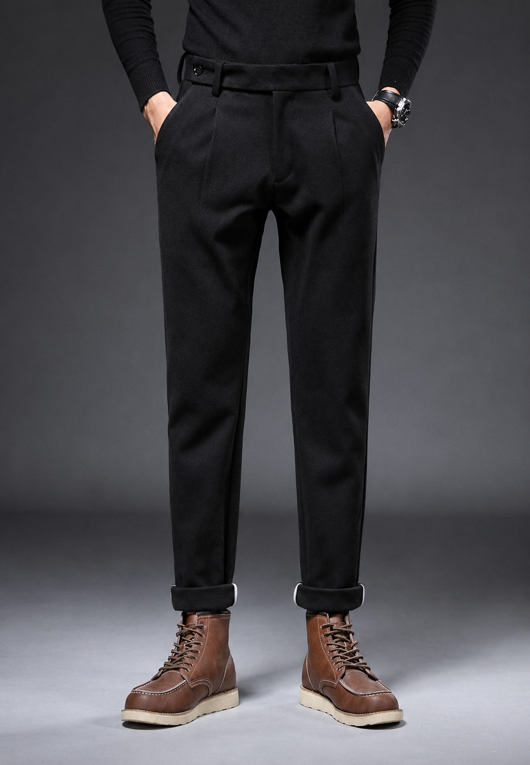 Mode homme : pantalon élégant à pinces pour un style moderne. Confort et allure sophistiquée garantis.