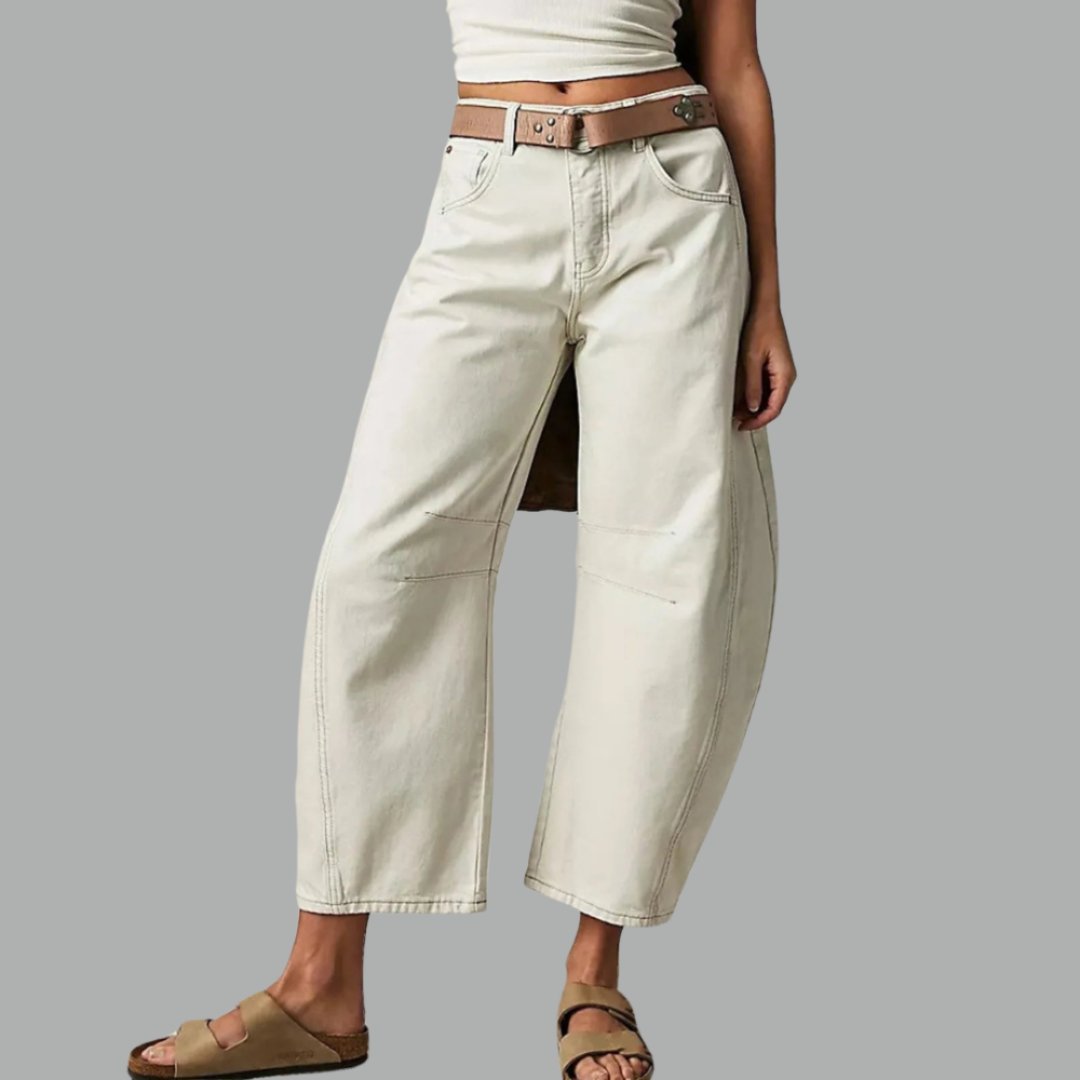 Pantalon large denim pour femme, tenue polyvalente pour un printemps élégant et mode.