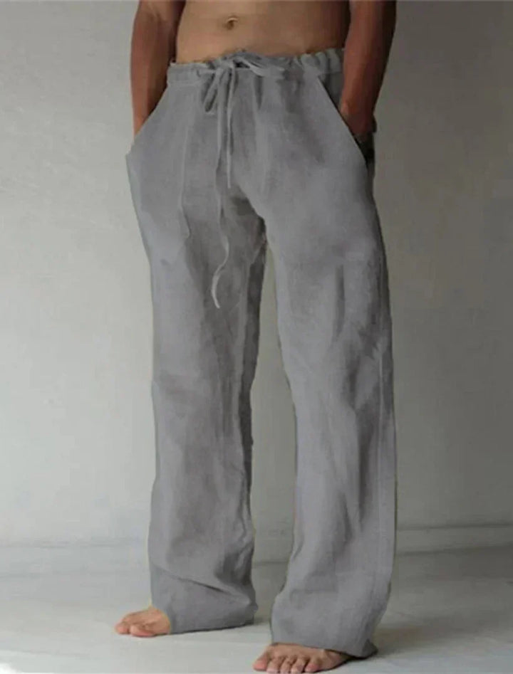 Pantalon homme décontracté et élégant, coupe large fluide. Parfait pour un look moderne et confortable.