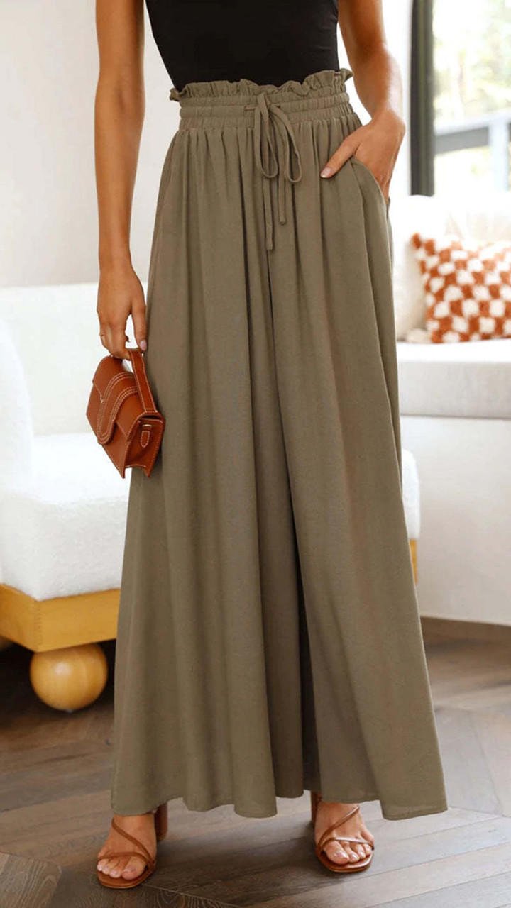 Pantalon large taille haute femme en Tencel, mode fluide et décontractée.