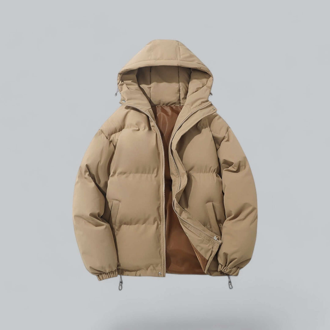 Manteau parka homme coupe-vent et chaud, parfait pour l'hiver, avec capuche ajustable et style urbain.