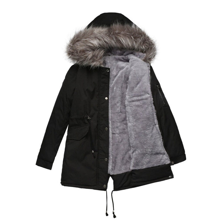 Veste parka longue pour femmes, coupe élégante, chaude avec capuche douillette d'hiver.