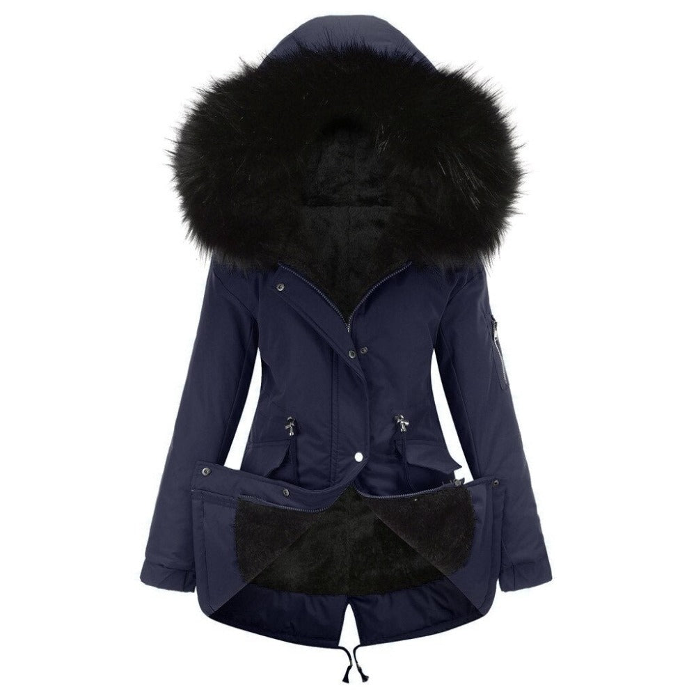 Manteau chaud et élégant pour femmes, parka d'hiver confortable avec grande capuche.