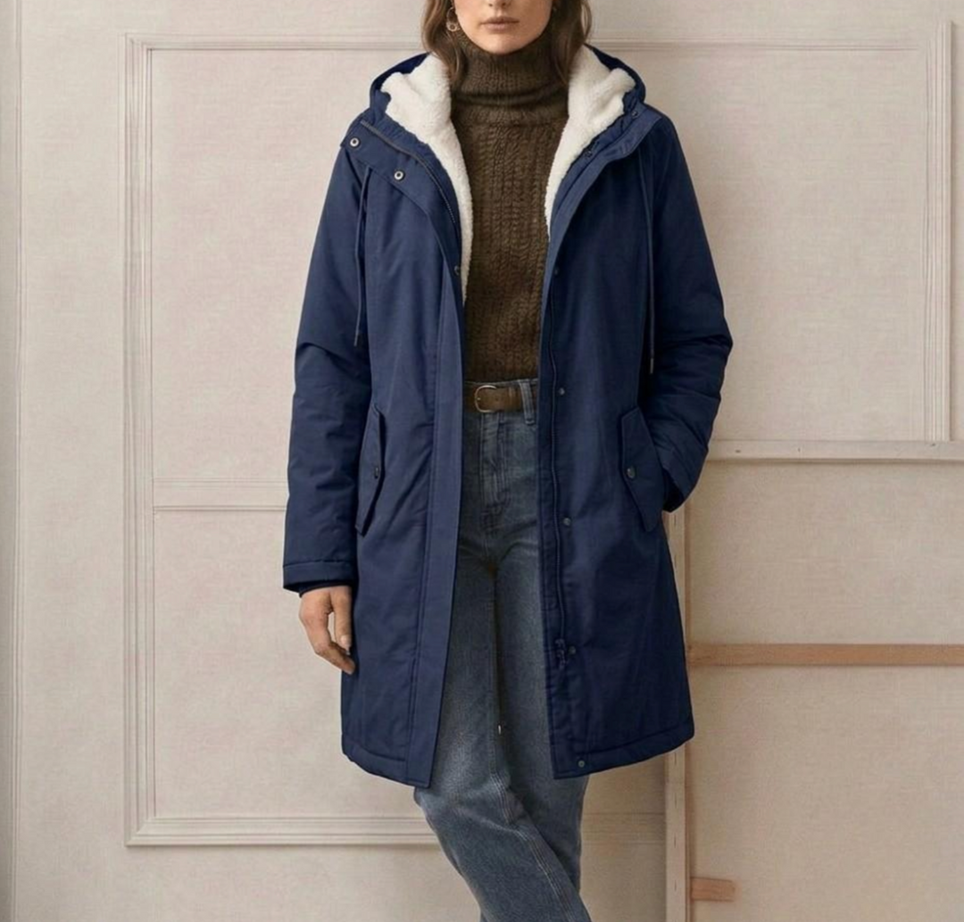 Parka d'hiver femme, protection coupe-vent et imperméable, avec capuche, style décontracté chic.