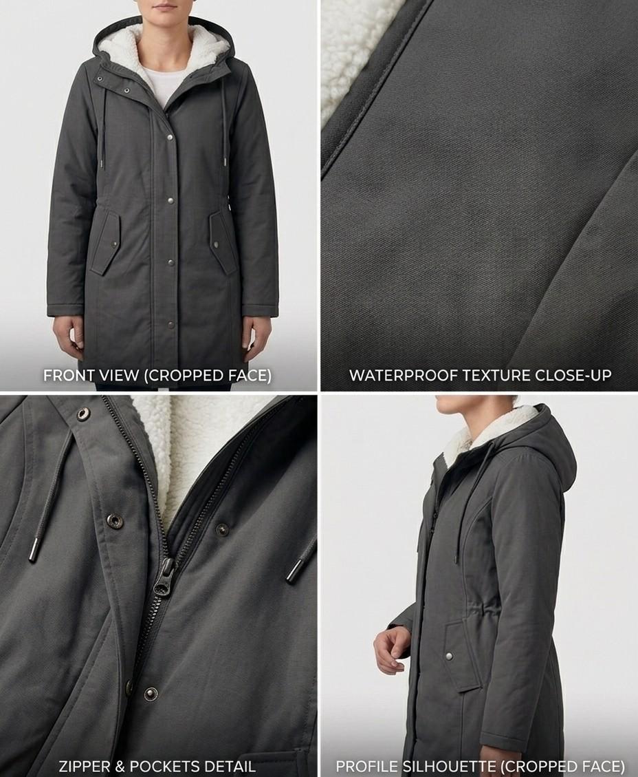 Manteau femme mi-cuisse, parka doublée polaire, coupe-vent, imperméable, pour un hiver au chaud.