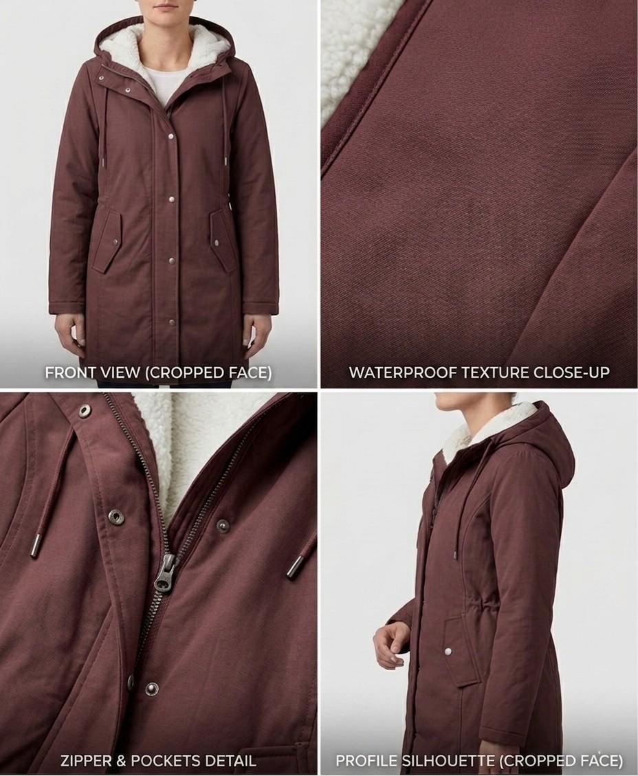 Parka femme stylée, idéale pour le froid, doublée polaire, longueur mi-cuisse, couleur bleu marine.