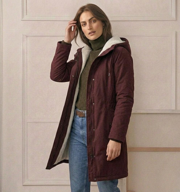 Manteau d'hiver femme, parka mi-cuisse, coupe-vent et déperlante, doublure polaire moelleuse.