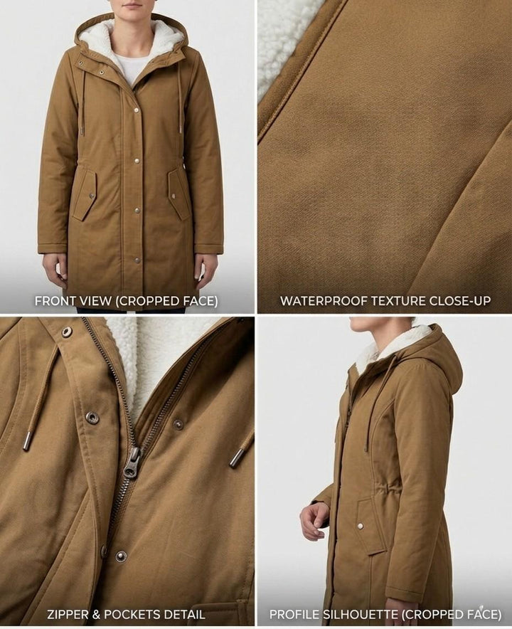 Parka femme chaude et imperméable, style intemporel, longueur mi-cuisse, parfaite pour l'hiver.