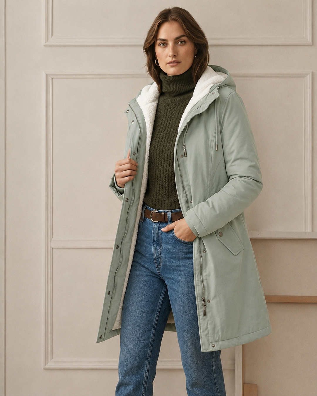 Parka femme tendance, doublée polaire pour chaleur et confort, longueur mi-cuisse, coloris varié.