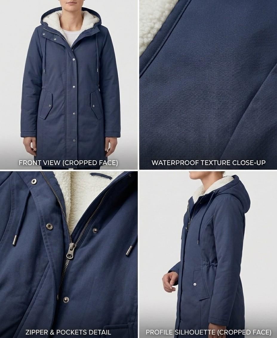 Manteau parka femme, doublé polaire pour chaleur optimale, longueur mi-cuisse, design moderne.