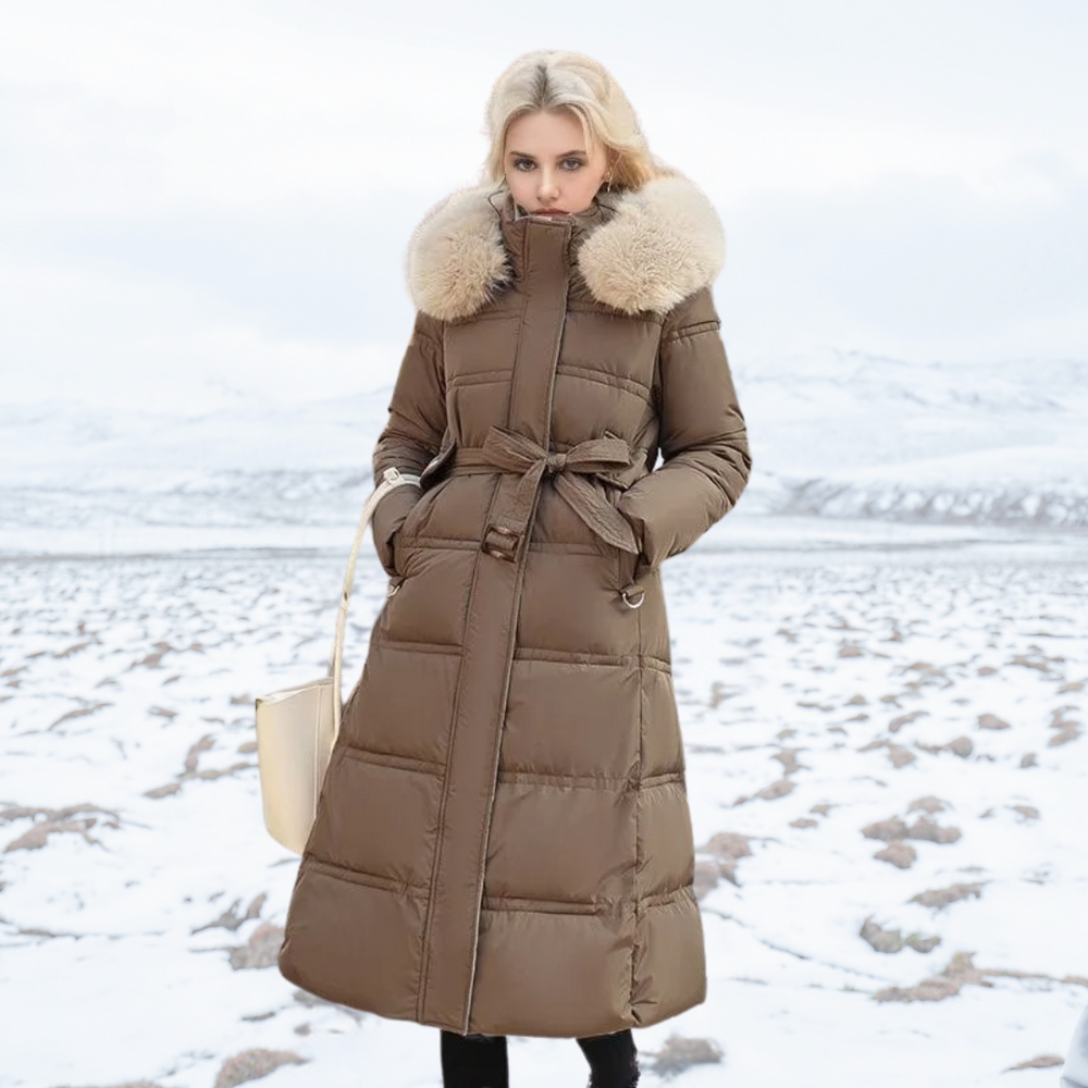 Manteau parka femme ample, chaud et coupe-vent, avec capuche fourrure. Parfait pour l'hiver rigoureux.