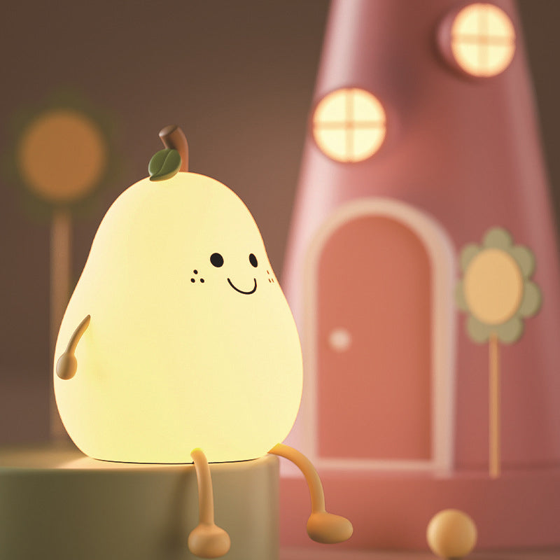 Lampe de chevet poire en silicone souple, veilleuse LED douce pour chambre d'enfant.