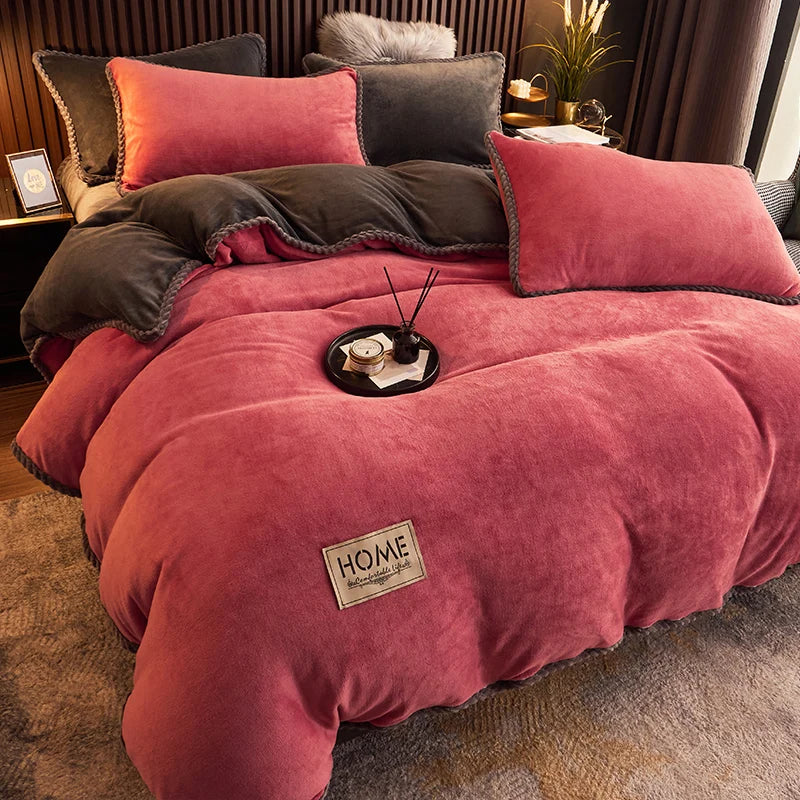 Parure de couette luxe en velours polaire douce et chaude pour l'hiver, confort douillet pour chambre à coucher.