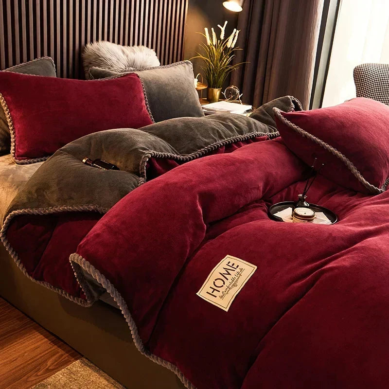 Parure de couette velours polaire luxe, décoration chaleureuse et confort cocooning pour votre chambre.