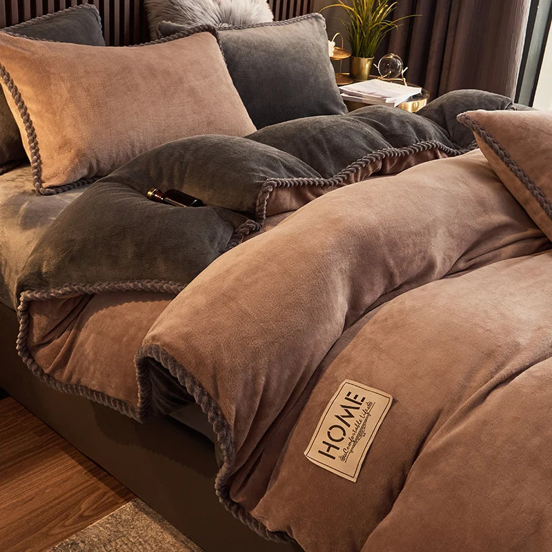 Parure de couette chaude et luxueuse en velours polaire pour chambre à coucher, style flanelle.