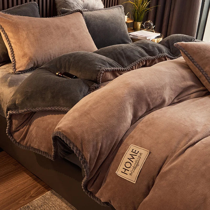 Parure de couette chaude et luxueuse en velours polaire pour chambre à coucher, style flanelle.