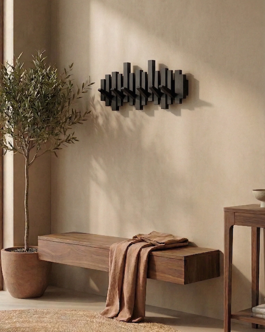 Crochets muraux escamotables : patère design piano en bois de hêtre, parfaite pour la maison.