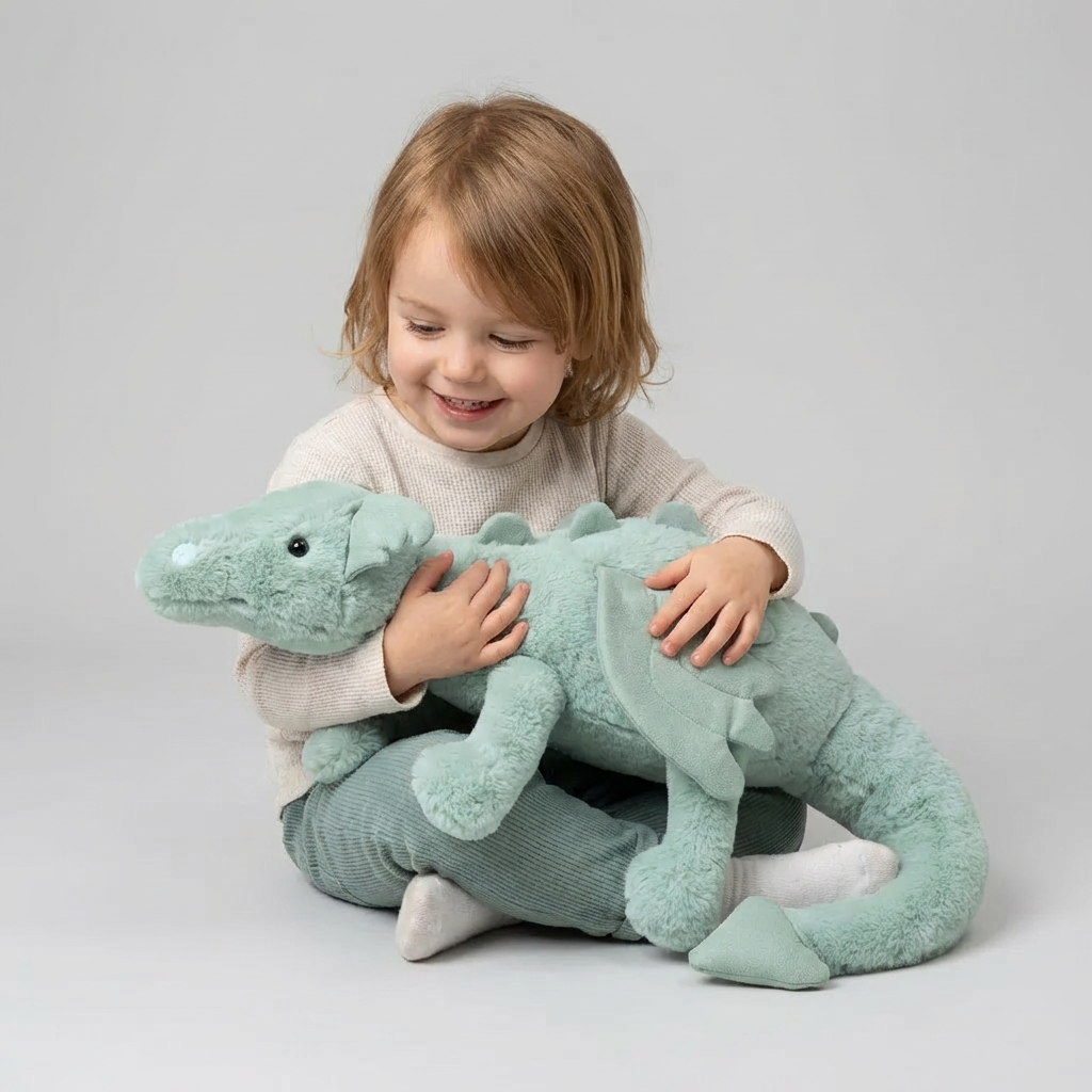 Peluche dragon ailé enfant, un doudou mignon et doux, parfait pour la chambre et le confort quotidien.