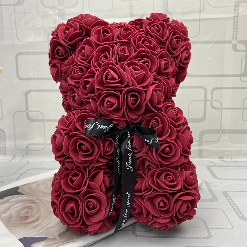 Anniversaire romantique : notre ourson rose éternelle, nounours floral unique.