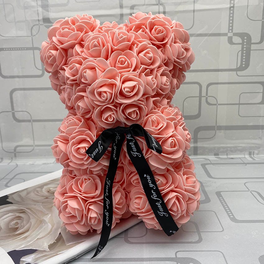 Décoration ourson rose éternel, fleurs artificielles, parfait pour toute occasion.