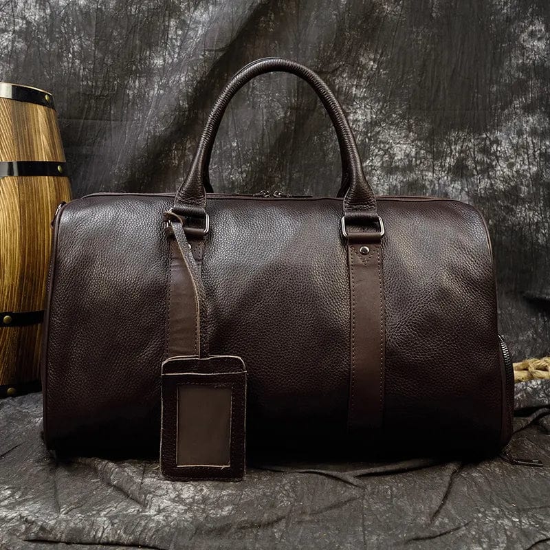 Sac de sport homme en cuir veritable, elegant pour bureau, salle de sport et week-end.