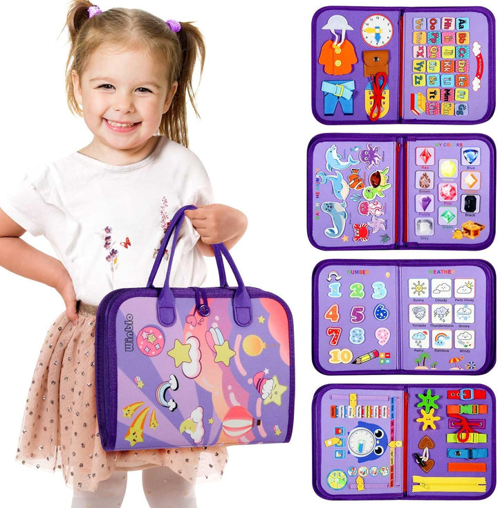Kit d'activités Montessori portable, favorise la motricité fine et la découverte.