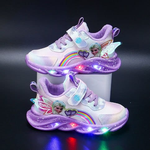 Baskets LED roses avec imprimé princesse pour filles. Chaussures lumineuses antidérapantes, parfaites pour toutes saisons.