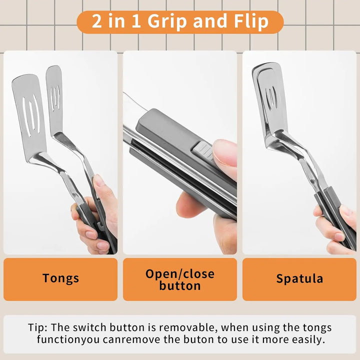 Pince spatule barbecue 2 en 1 en acier inoxydable. Ustensile de cuisine essentiel pour vos grillades.