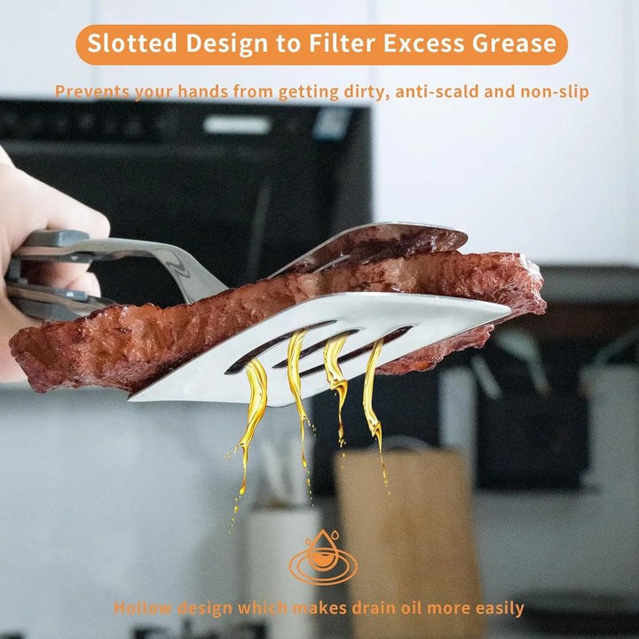 Manipulez facilement vos aliments avec cette pince spatule barbecue 2 en 1 en inox, idéal grill.