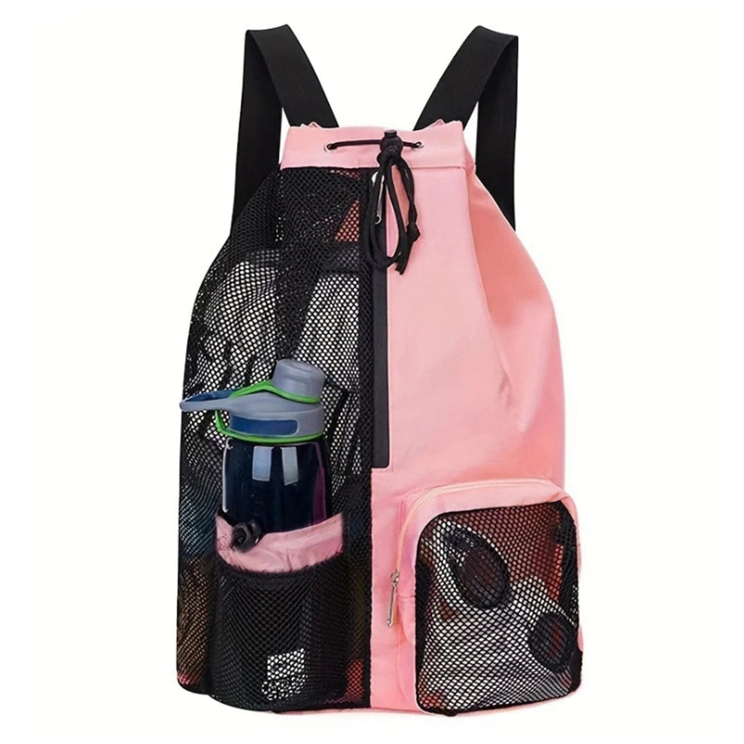 Sac à dos de voyage en filet, léger et pliable, parfait pour le sport, la plage ou la piscine. Grande capacité.