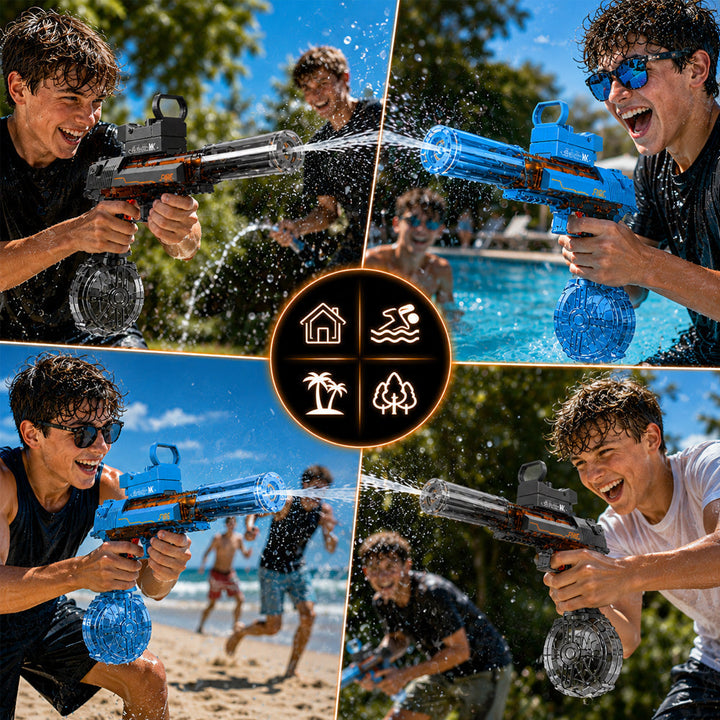 Cadeau idéal: pistolet à eau électrique LED amusant pour enfants. Jouet d'été lumineux pour batailles aquatiques.