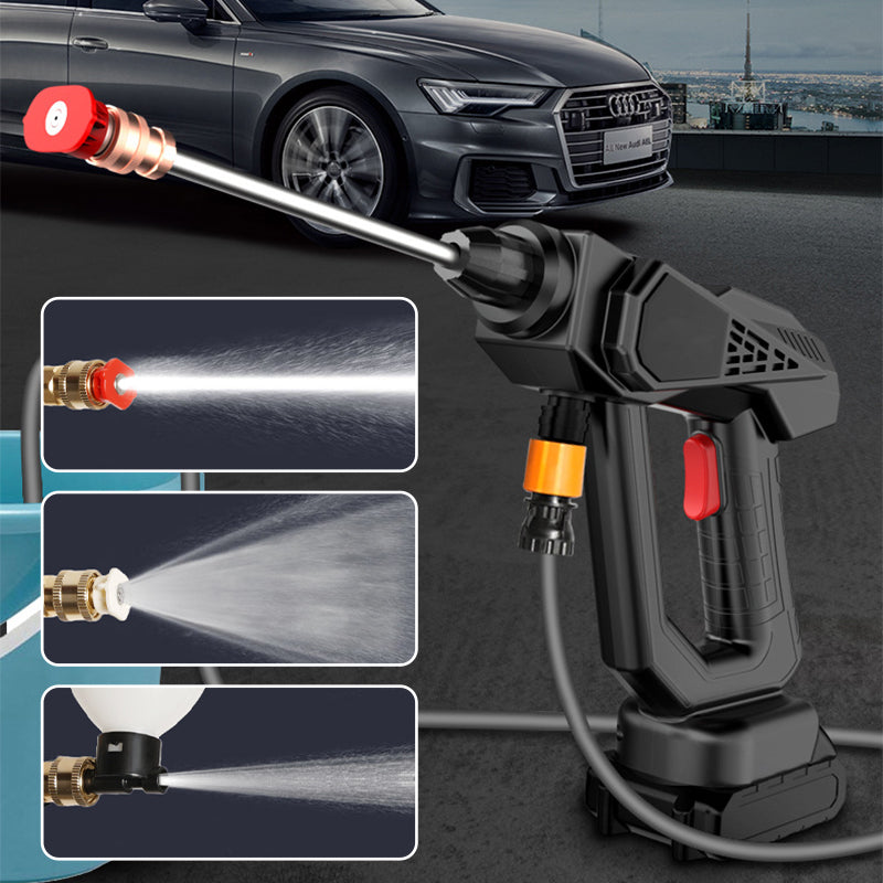 Pistolet de lavage sans fil et portable, haute pression, idéal pour le nettoyage des surfaces.