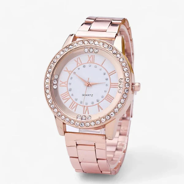 Montre-bijou femme à cadran diamant. Finition or rose, accessoire mode chic. Idéal cadeau femme.