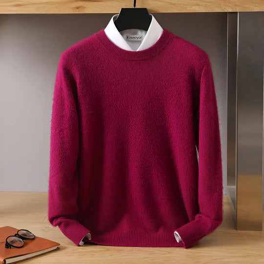 Pull homme doux col rond gris chiné, confort optimal pour l'automne et l'hiver. Style décontracté.