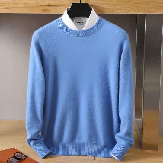 Pull col rond homme beige, idéal pour un style confortable et chic en automne. Mode masculine.