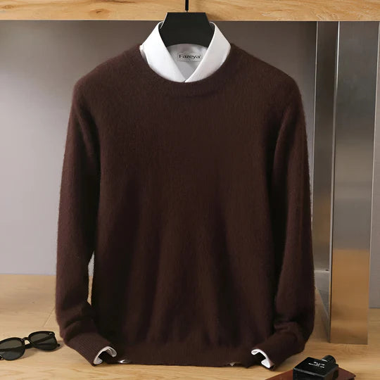 Pull homme gris clair col rond, essentiel décontracté et élégant pour l'hiver et l'automne.