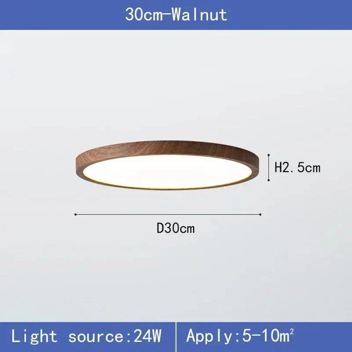 Plafonnier circulaire LED en bois, style moderne, ajoute une touche décorative élégante au plafond.