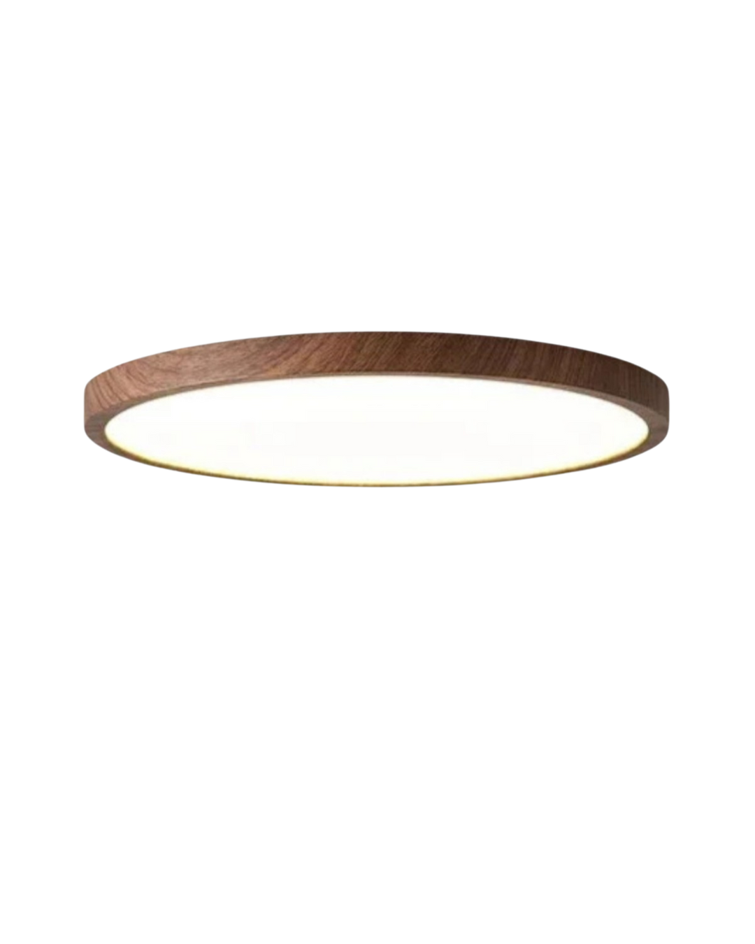 Plafonnier ultra-plat en bois moderne, idéal pour éclairage design de salon ou chambre minimaliste.