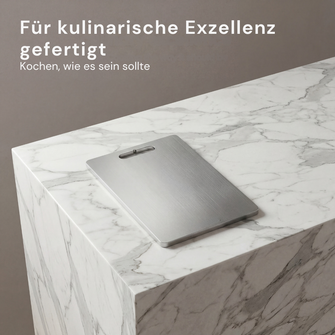 Surface de travail en titane pour cuisine, hygiénique, facile à entretenir et durable.