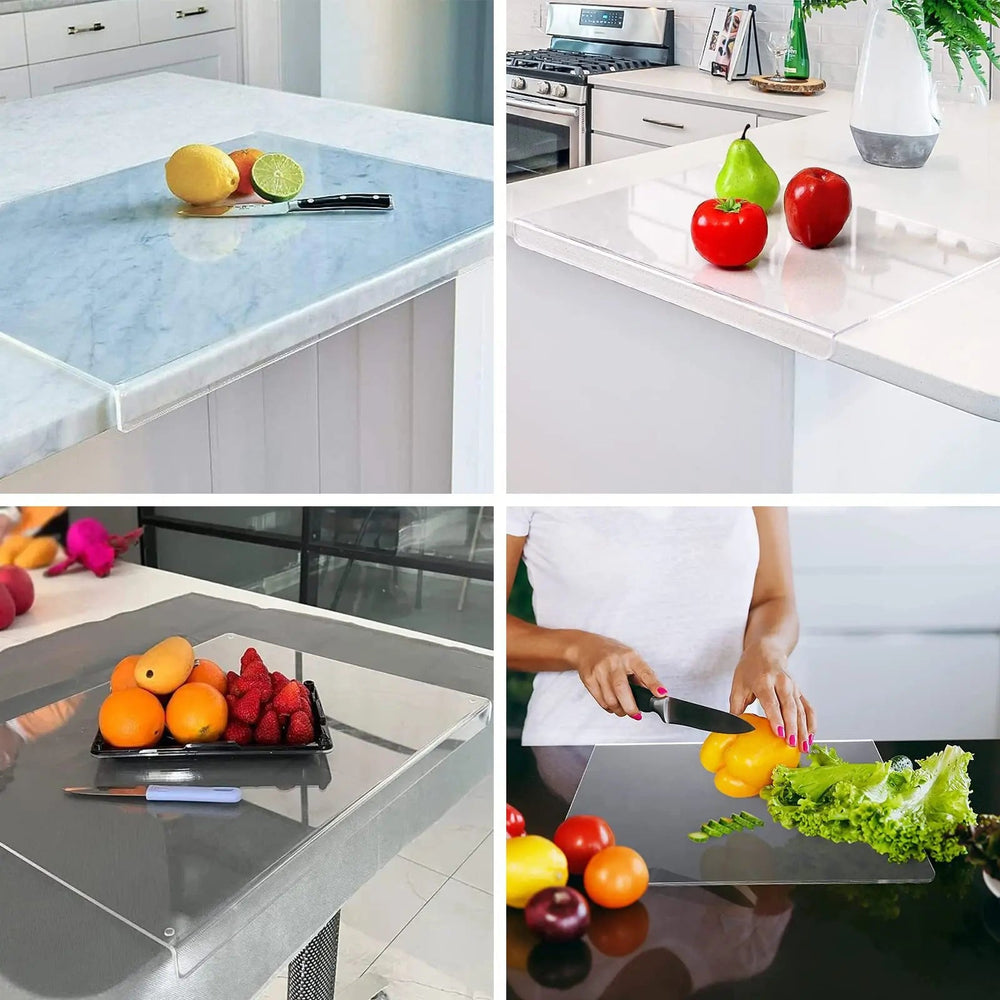 Planche à découper antidérapante transparente pour une découpe facile et sécurisée, idéale pour une hygiène optimale.