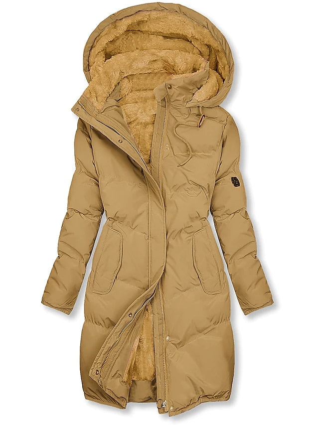 Manteau hiver long pour femmes, chic et chaud, offrant une protection complète contre le froid.