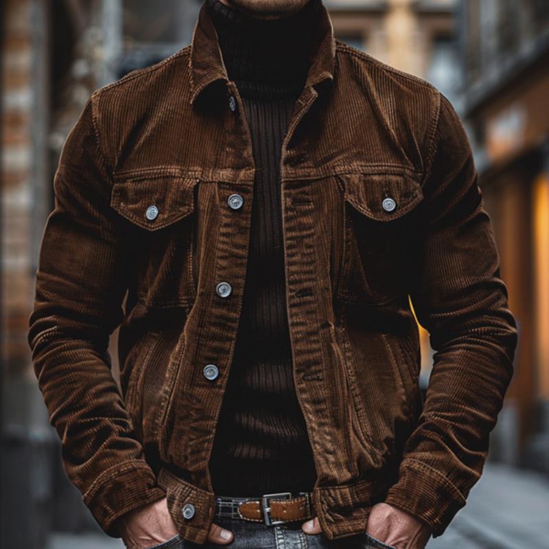 Dos de veste homme workwear vintage, coupe confortable idéale pour l'automne et l'hiver.